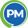 The initials PM inside a blue talk bubble